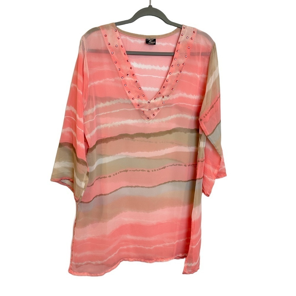 Angel Touch Rhinestone‎ Accent Beach Swim Cover Up